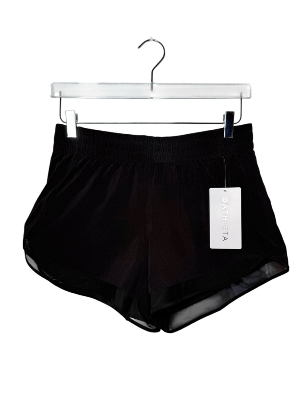 NEW Athleta Racer Run Black Mesh 4” Women’s Performance Shorts S